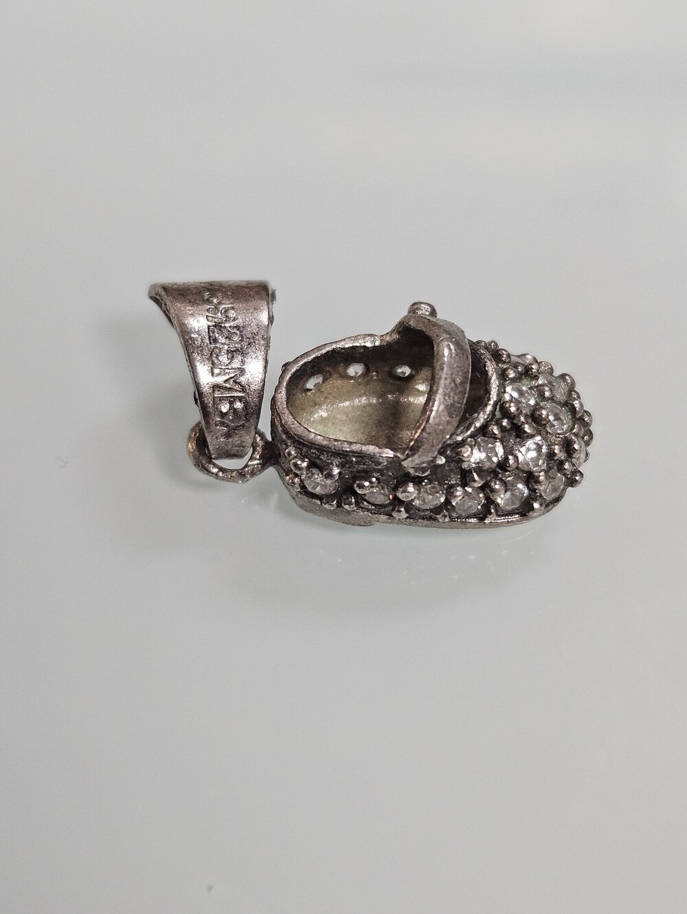 925 Mexico Cubic Zirconia Vintage Baby Shoe Charm Sterling Silver Pendant